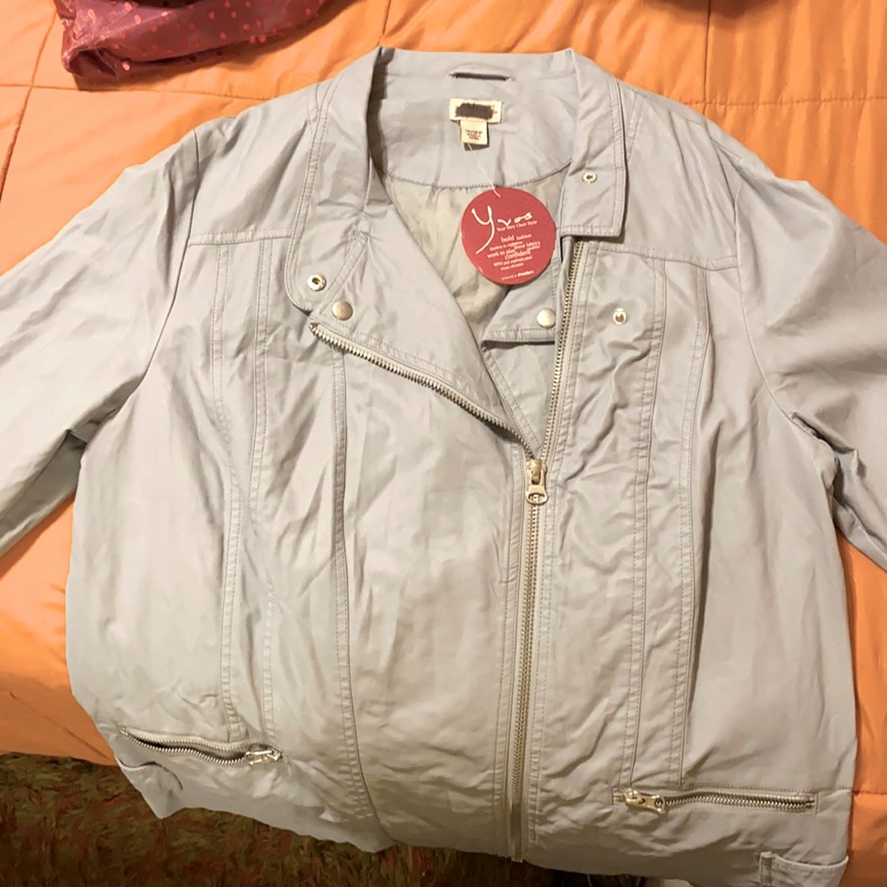 Baby Blue Faux leather jacket
